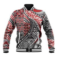 Aotearoa Maori Tribal Tattoo Baseball Jacket Kowhaiwhai Taniko Patchwork Motifs LT9 Unisex Red - Polynesian Pride