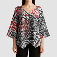 Aotearoa Maori Tribal Tattoo Kimono Sleeve Blouse Kowhaiwhai Taniko Patchwork Motifs - Polynesian Pride