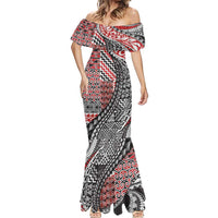 Aotearoa Maori Tribal Tattoo Mermaid Dress Kowhaiwhai Taniko Patchwork Motifs