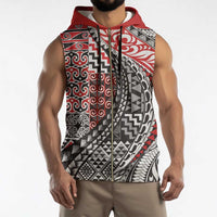 Aotearoa Maori Tribal Tattoo Sleeveless Zip Hoodie Kowhaiwhai Taniko Patchwork Motifs - Polynesian Pride