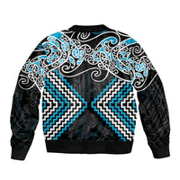 Blue Aotearoa Tukutuku Manawa Tapu Bomber Jacket Ta Moko Toi Maori