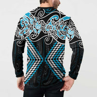 Blue Aotearoa Tukutuku Manawa Tapu Button Sweatshirt Ta Moko Toi Maori LT9 - Polynesian Pride