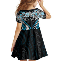 Blue Aotearoa Tukutuku Manawa Tapu Kid Short Sleeve Dress Ta Moko Toi Maori LT9 - Polynesian Pride