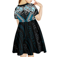 Blue Aotearoa Tukutuku Manawa Tapu Kid Short Sleeve Dress Ta Moko Toi Maori LT9 - Polynesian Pride