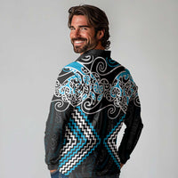 Blue Aotearoa Tukutuku Manawa Tapu Long Sleeve Polo Shirt Ta Moko Toi Maori