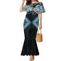 Blue Aotearoa Tukutuku Manawa Tapu Mermaid Dress Ta Moko Toi Maori LT9 Women Blue - Polynesian Pride