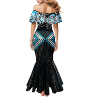 Blue Aotearoa Tukutuku Manawa Tapu Mermaid Dress Ta Moko Toi Maori LT9 - Polynesian Pride