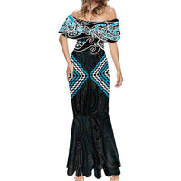 Blue Aotearoa Tukutuku Manawa Tapu Mermaid Dress Ta Moko Toi Maori LT9 - Polynesian Pride
