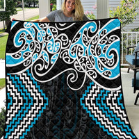 Blue Aotearoa Tukutuku Manawa Tapu Quilt Ta Moko Toi Maori LT9 Blue - Polynesian Pride