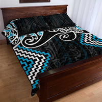 Blue Aotearoa Tukutuku Manawa Tapu Quilt Bed Set Ta Moko Toi Maori