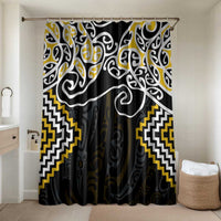 Gold Aotearoa Tukutuku Manawa Tapu Bathroom Set Ta Moko Toi Maori LT9 Shower Curtain Only Gold - Polynesian Pride