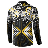 Gold Aotearoa Tukutuku Manawa Tapu Button Sweatshirt Ta Moko Toi Maori