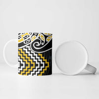 Gold Aotearoa Tukutuku Manawa Tapu Ceramic Mug Ta Moko Toi Maori - Polynesian Pride