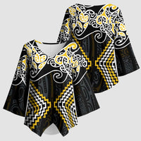 Gold Aotearoa Tukutuku Manawa Tapu Kimono Sleeve Blouse Ta Moko Toi Maori - Polynesian Pride