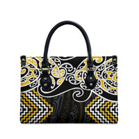 Gold Aotearoa Tukutuku Manawa Tapu Leather Bag Ta Moko Toi Maori LT9 - Polynesian Pride