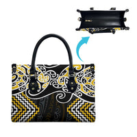 Gold Aotearoa Tukutuku Manawa Tapu Leather Bag Ta Moko Toi Maori LT9 - Polynesian Pride