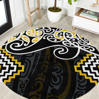 Gold Aotearoa Tukutuku Manawa Tapu Round Carpet Ta Moko Toi Maori LT9 Gold - Polynesian Pride
