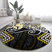 Gold Aotearoa Tukutuku Manawa Tapu Round Carpet Ta Moko Toi Maori LT9 - Polynesian Pride