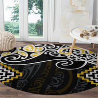 Gold Aotearoa Tukutuku Manawa Tapu Round Carpet Ta Moko Toi Maori LT9 - Polynesian Pride