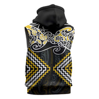 Gold Aotearoa Tukutuku Manawa Tapu Sleeveless Zip Hoodie Ta Moko Toi Maori - Polynesian Pride
