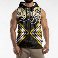 Gold Aotearoa Tukutuku Manawa Tapu Sleeveless Zip Hoodie Ta Moko Toi Maori - Polynesian Pride