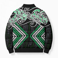 Green Aotearoa Tukutuku Manawa Tapu Bomber Puffer Jacket Ta Moko Toi Maori - Polynesian Pride