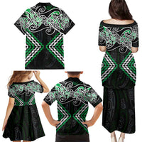 Green Aotearoa Tukutuku Manawa Tapu Family Matching Puletasi and Hawaiian Shirt Ta Moko Toi Maori