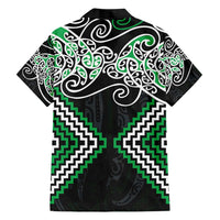 Green Aotearoa Tukutuku Manawa Tapu Family Matching Short Sleeve Bodycon Dress and Hawaiian Shirt Ta Moko Toi Maori