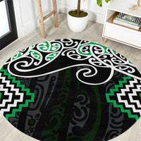 Green Aotearoa Tukutuku Manawa Tapu Round Carpet Ta Moko Toi Maori LT9 Green - Polynesian Pride