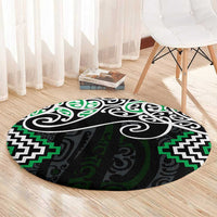 Green Aotearoa Tukutuku Manawa Tapu Round Carpet Ta Moko Toi Maori LT9 - Polynesian Pride
