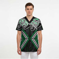 Green Aotearoa Tukutuku Manawa Tapu Scrub Top Ta Moko Toi Maori - Polynesian Pride