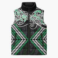 Green Aotearoa Tukutuku Manawa Tapu Sleeveless Puffer Jacket Ta Moko Toi Maori - Polynesian Pride