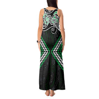 Green Aotearoa Tukutuku Manawa Tapu Tank Maxi Dress Ta Moko Toi Maori LT9 - Polynesian Pride