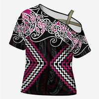 Pink Aotearoa Tukutuku Manawa Tapu Cross Shoulder Shirt Ta Moko Toi Maori - Polynesian Pride