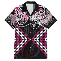 Pink Aotearoa Tukutuku Manawa Tapu Family Matching Short Sleeve Bodycon Dress and Hawaiian Shirt Ta Moko Toi Maori