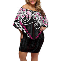 Pink Aotearoa Tukutuku Manawa Tapu Off Shoulder Short Dress Ta Moko Toi Maori LT9 Women Pink - Polynesian Pride