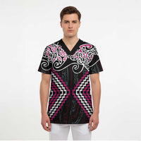 Pink Aotearoa Tukutuku Manawa Tapu Scrub Top Ta Moko Toi Maori - Polynesian Pride