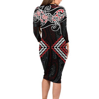 Red Aotearoa Tukutuku Manawa Tapu Family Matching Long Sleeve Bodycon Dress and Hawaiian Shirt Ta Moko Toi Maori