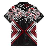 Red Aotearoa Tukutuku Manawa Tapu Family Matching Short Sleeve Bodycon Dress and Hawaiian Shirt Ta Moko Toi Maori