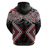 Red Aotearoa Tukutuku Manawa Tapu Hoodie Ta Moko Toi Maori