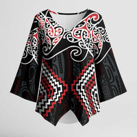 Red Aotearoa Tukutuku Manawa Tapu Kimono Sleeve Blouse Ta Moko Toi Maori - Polynesian Pride