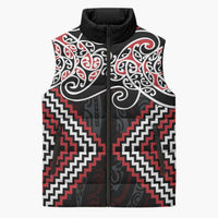 Red Aotearoa Tukutuku Manawa Tapu Sleeveless Puffer Jacket Ta Moko Toi Maori - Polynesian Pride
