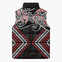 Red Aotearoa Tukutuku Manawa Tapu Sleeveless Puffer Jacket Ta Moko Toi Maori - Polynesian Pride