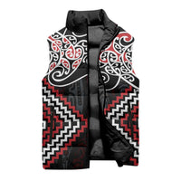 Red Aotearoa Tukutuku Manawa Tapu Sleeveless Puffer Jacket Ta Moko Toi Maori - Polynesian Pride