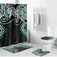 Turquoise Aotearoa Tukutuku Manawa Tapu Bathroom Set Ta Moko Toi Maori LT9 Bathroom Set (4 pcs) Turquoise - Polynesian Pride