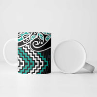 Turquoise Aotearoa Tukutuku Manawa Tapu Ceramic Mug Ta Moko Toi Maori - Polynesian Pride