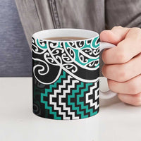 Turquoise Aotearoa Tukutuku Manawa Tapu Ceramic Mug Ta Moko Toi Maori - Polynesian Pride