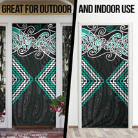 Turquoise Aotearoa Tukutuku Manawa Tapu Door Cover Ta Moko Toi Maori - Polynesian Pride