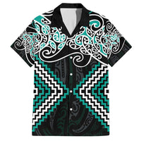Turquoise Aotearoa Tukutuku Manawa Tapu Family Matching Off Shoulder Maxi Dress and Hawaiian Shirt Ta Moko Toi Maori