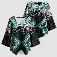 Turquoise Aotearoa Tukutuku Manawa Tapu Kimono Sleeve Blouse Ta Moko Toi Maori - Polynesian Pride